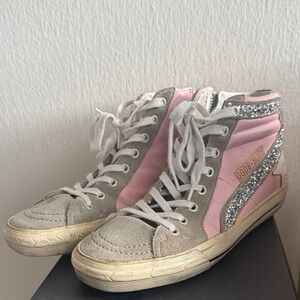 Golden Goose Pink and Silver Glitter Sneakers